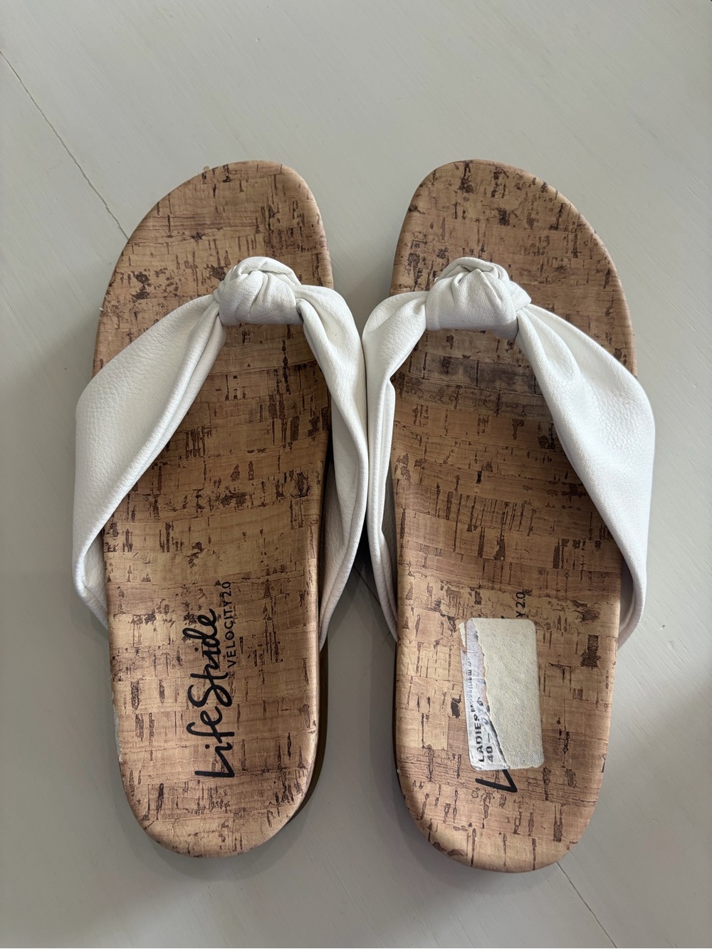 Life Stride White Knot-Top Cork Footbed Flip Flop Sandals
